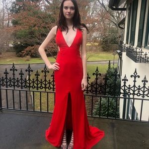 Red chiffon prom or pageant dress